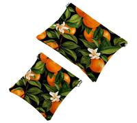 Lot de 2 pochettes en éclats d'obus pour sac à main, oranges et fleurs - 1792 - Trousse de maquillage étanche, pochette portable pour femme