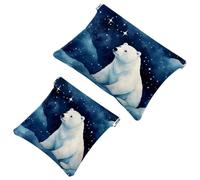 Lot de 2 pochettes en éclats d'obus pour sac à main, ours polaire sous le ciel étoilé et les nuages blancs - Trousse de maquillage étanche - Pochette portable pour femme