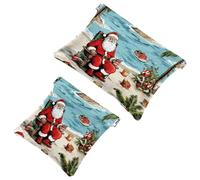 Lot de 2 pochettes en éclats d'obus pour sac à main, Père Noël tenant un panier de fleurs, trousse de maquillage étanche, pochette portable pour femme, Multicolore 04, A:7.1x5.8in/18x14.8cm,B