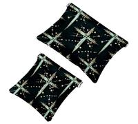 Lot de 2 pochettes en éclats d'obus pour sac à main, sac de maquillage étanche motif croix de Pâques, pochette portable pour femme, Multicolore 03, A：7.1x5.8in/18x14.8cm，B:4.7x4.5in/12x11.5cm