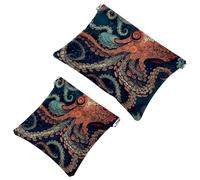 Lot de 2 pochettes en éclats d'obus pour sac à main, trousse de maquillage étanche en forme de pieuvre Art-628, pochette portable pour femme, Multicolore 08, A：7.1x5.8in/18x14.8cm，B:4.7x4.5in