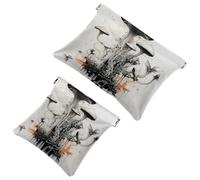 Lot de 2 pochettes en éclats d'obus pour sac à main, trousse de maquillage étanche Ink Plants-331, pochette portable pour femme, Multicolore 06, A：7.1x5.8in/18x14.8cm，B:4.7x4.5in/12x11.5cm