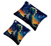 Lot de 2 pochettes en éclats d'obus pour sac à main, trousse de maquillage étanche motif dinosaure étoilé 727, pochette portable pour femme, Multicolore 02, A：7.1x5.8in/18x14.8cm，B:4.7x4.5in/12x11.5cm