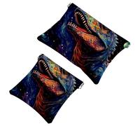 Lot de 2 pochettes en éclats d'obus pour sac à main, trousse de maquillage étanche motif dinosaure étoilé 760, pochette portable pour femme, Multicolore 02, A：7.1x5.8in/18x14.8cm，B:4.7x4.5in/12x11.5cm