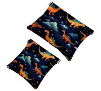 Lot de 2 pochettes en éclats d'obus pour sac à main, trousse de maquillage étanche motif dinosaure étoilé 727, pochette portable pour femme, Multicolore 07, A：7.1x5.8in/18x14.8cm，B:4.7x4.5in/12x11.5cm