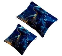 Lot de 2 pochettes en éclats d'obus pour sac à main, trousse de maquillage étanche motif dinosaure étoilé 760, pochette portable pour femme, Multicolore 10., A：7.1x5.8in/18x14.8cm，B:4.7x4.5in