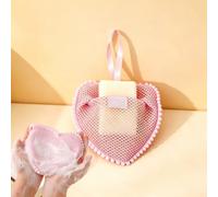 Lot de 2 pochettes en maille pour savon et shampooing compatibles avec barre de savon, filet en mousse avec cordon de serrage, sac à bulles de savon pour nettoyage du visage et gommage du corps (rose)