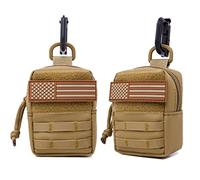 Lot de 2 pochettes MOLLE, sacs banane tactiques compacts multi-usages, petite pochette utilitaire, étui à cigarettes à batterie, porte-carte utilitaire EDC avec patch et anneau en D (marron)