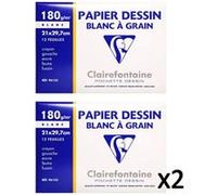 Clairefontaine 196155AMZC - Lot de 2 - Pochette Dessin Scolaire - 12 Feuilles Papier Dessin Blanc à Grain - A4 21x29,7 cm 180g - Idéal pour les Arts Plastiques