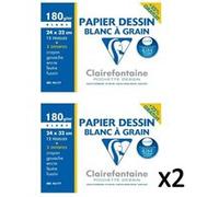 Lot de 2 pochettes papier dessin à grain blanc 24x32cm Clairefontaine Blanc