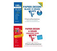 Lot de 2 pochettes papier dessin à grain blanc et couleurs vives Clairefontaine