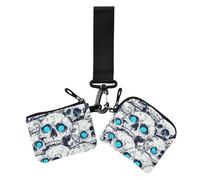 Lot de 2 pochettes porte-monnaie minimalistes avec porte-clés pour femme Motif tête de mort Bleu fluo, Horreur crâne bleu néon yeux Halloween, 1 size, Décontracté
