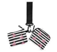 Lot de 2 pochettes pour pièces de monnaie et billets avec dragonne pour femme Motif cœur Noir pêche, Cœur Black Peach, 1 size, Décontracté