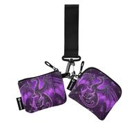 Lot de 2 pochettes pour pièces de monnaie et cartes avec fermeture éclair Motif dragon divin Violet