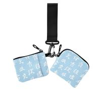 Lot de 2 pochettes pour pièces de monnaie et cartes avec porte-clés - Lettres chinoises - Bleu clair - Pour le travail et les voyages - Pour femme, lettres chinoises bleu clair, 1 size, Décontracté