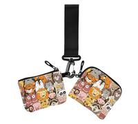 Lot de 2 pochettes pour pièces de monnaie et cartes de crédit avec dragonne pour femme - Motif animaux psychédéliques colorés