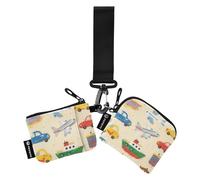 Lot de 2 pochettes pour pièces de monnaie et cartes de monnaie avec porte-clés pour femme Motif voitures et avions