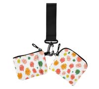 Lot de 2 pochettes pour pièces de monnaie et cartes de visite avec fermeture éclair - Motif visages de monstres de dessin animé - Corail