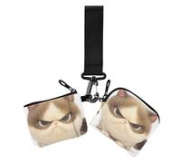 Lot de 2 pochettes pour pièces de monnaie et cartes d'identité avec porte-clés Motif chat en colère, dessin animé mignon chat en colère, 1 size, Décontracté