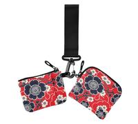 Lot de 2 pochettes pour pièces de monnaie rouges avec fermeture éclair pour un usage quotidien Motif vigne japonaise, Motif vigne du Japon - Rouge, 1 size, Impression artistique