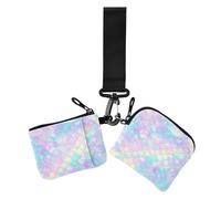 Lot de 2 pochettes pour pièces de monnaie scintillantes avec porte-clés pour femme, motif écailles de dragon arc-en-ciel, taille unique, décontracté, Écailles de dragon arc-en-ciel scintillantes, 1