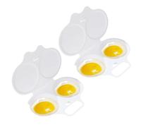 Lot de 2 pocheuses à œufs blancs pour micro-ondes - 2 cavités - Antiadhésif - Avec couvercle - Pocheuse à œufs - Cuiseur à œufs pochés à micro-ondes - Double drain - Ustensiles de cuisine (13 x 5 cm)