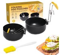 Lot de 2 pocheuses à œufs pochés de qualité supérieure avec brosse, pour une cuisson parfaite des œufs pocés, pour le petit-déjeuner et les salades (noir)