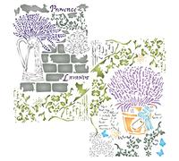 Lot de 2 pochoirs lavande, 16,5 x 25,5 cm (M) - Utilisez la superposition de pots en pierre, les fleurs, les feuilles et les mots pour ajouter de la texture et du design à des fonds mixtes