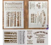 Lot de 2 pochoirs réutilisables de 29 x 21 cm avec mots français pour travaux manuels, modèles de dessin pour peinture sur bois, mur, toile, meubles, sol, décoration d'intérieur, style 2