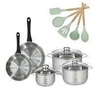 Lot de 2 Poêles 20/24cm et 3 Faitouts 16/20/24cm Fackelmann Généva avec 5 ustensiles Océan