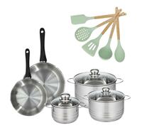 Lot de 2 Poêles 20/24cm et 3 Faitouts 16/20/24cm Généva avec 5 ustensiles Océan Fackelmann