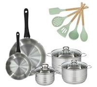 Lot de 2 Poêles 20/28cm et 3 Faitouts 16/20/24cm Fackelmann Généva avec 5 ustensiles Ocean