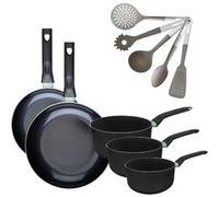 Lot de 2 Poêles 24/28 cm & 3 Casseroles 16/18/20 cm Fackelmann Brandao avec 5 ustensiles Vario