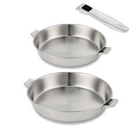 Lot de 2 poêles inox Evolution 20, 28 cm et 1 manche amovible Beka
