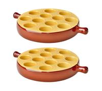 Lot de 2 poêlons à escargots 12 Trous en porcelaine plat pour escargots avec poignée ,passe au four et lave-vaisselle - 18 x 3,2 cm