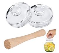 Lot de 2 poids en verre pour fermentation (7 cm), pierre de lestage, 1 presse-fermentation et une fente fonctionnelle pour éliminer l'excès de sable