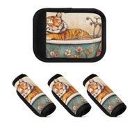Lot de 2 poignées de bagage en néoprène pour valise, sacs de voyage, Impression d'art de bain monarque félin, one sizex4
