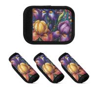 Lot de 2 poignées de bagage - Motif fleur d'iris - Art coloré - Confortable - Identificateur de sac de voyage pour sac d'épicerie