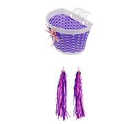 Lot de 2 poignées de guidon de vélo et scooter pour enfants, rubans décoratifs violets + panier avant de tricycle pour enfant, facile à installer et utile