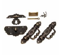 Lot De 2 Poignées De Meuble + 1 Serrure Chinoise Antique En Bronze For Boîte À Bijoux + 1 Loquet De Boîte Rétro