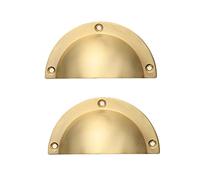 Lot de 2 poignées de meuble en Laiton Poignées de porte de placard Design en forme de coquille Boutons en cuivre massif Évider Tirettes pour tiroirs,armoires,commodes (Length 90mm,Gold)