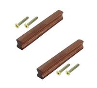 Lot de 2 poignées de porte en bois de noyer massif avec vis - Espacement des trous : 128 mm - Pour armoire, penderie, tiroir