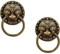 Lot de 2 poignées de porte en laiton antique style chinois pour armoires de cuisine, tiroirs, meubles classiques, décoration vintage tête de lion classique en cuivre pur