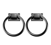 Lot de 2 poignées de porte rondes noires de 9,7 cm avec 8 vis, poignées de porte de grange coulissante en alliage de zinc, poignées de porte de garage d'extérieur pour abris de jardin, ferme, jardin,