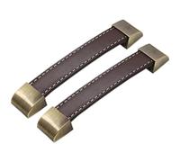 Lot de 2 poignées de tiroir en cuir synthétique - Poignées de placard pour tiroir de cuisine - Poignées modernes faites à la main en cuir marron foncé