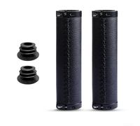Lot de 2 poignées de vélo en cuir de vachette vintage en alliage fibre de cuir de verrouillage Absorption des chocs Antidérapantes (noir)