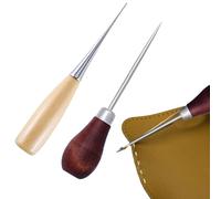 Lot de 2 poinçons avec manche en bois, outil d'alêne, poinçon à coudre, alêne à coudre, alêne professionnel, kit de couture en cuir, alêne avec poignée en bois, alêne pour couture du cuir, outil à