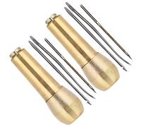 Lot de 2 poinçons en cuivre pour réparation de chaussures en cuir - Poignée en bois - Poinçon pour perforation ou bricolage