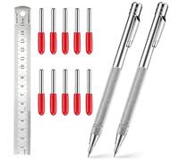 Lot De 2 Pointes En Carbure De TungstèNe Avec 10 Pointes De Marquage De Rechange, RèGle En Acier De 15 Cm Et Queue MagnéTique Pour Marquage PréCis Sur Et Verre