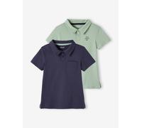 VERTBAUDET Lot de 2 Polos garçon Unis Manches Courtes Lot Marine + Vert 2A